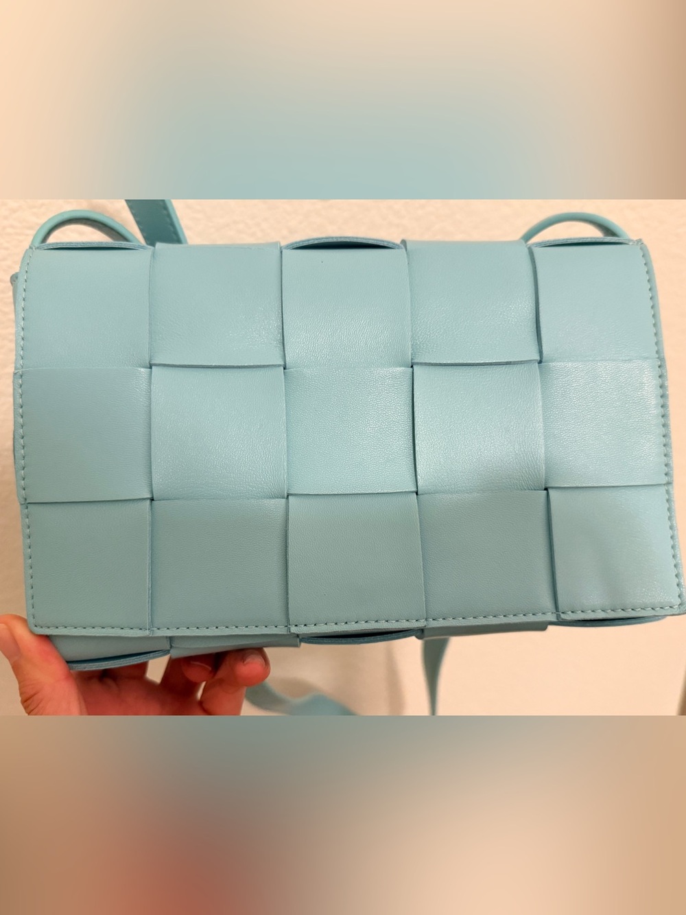 Woven Panel Crossbody Bag in Light Blue
